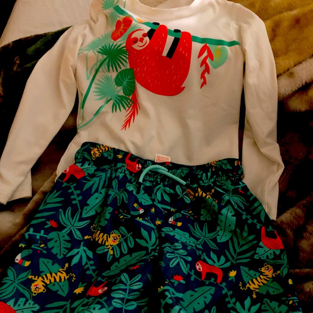 Cat and Jack Swim Shirt and Trunks 5T